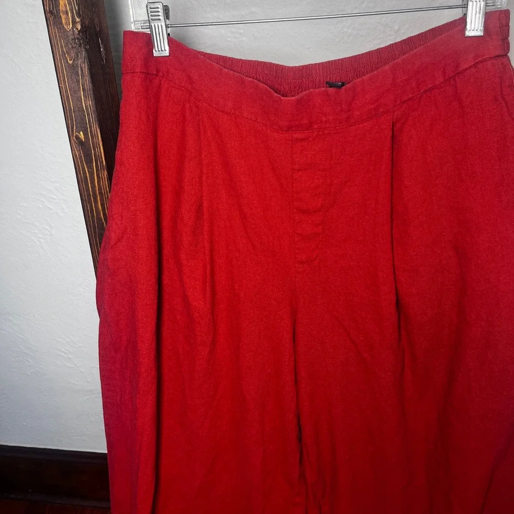Banana Republic Red Linen Blend Wide Leg Crop Pleated Pants Womens Medium Coast